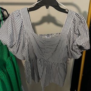 old navy puff sleeve babydoll striped top